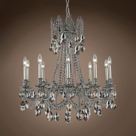 Traditional Versailles 10 Light 28" Crystal Chandelier, Pewter Frame with Smoke European Tear Drop Crystals, Hanging Ceiling Light